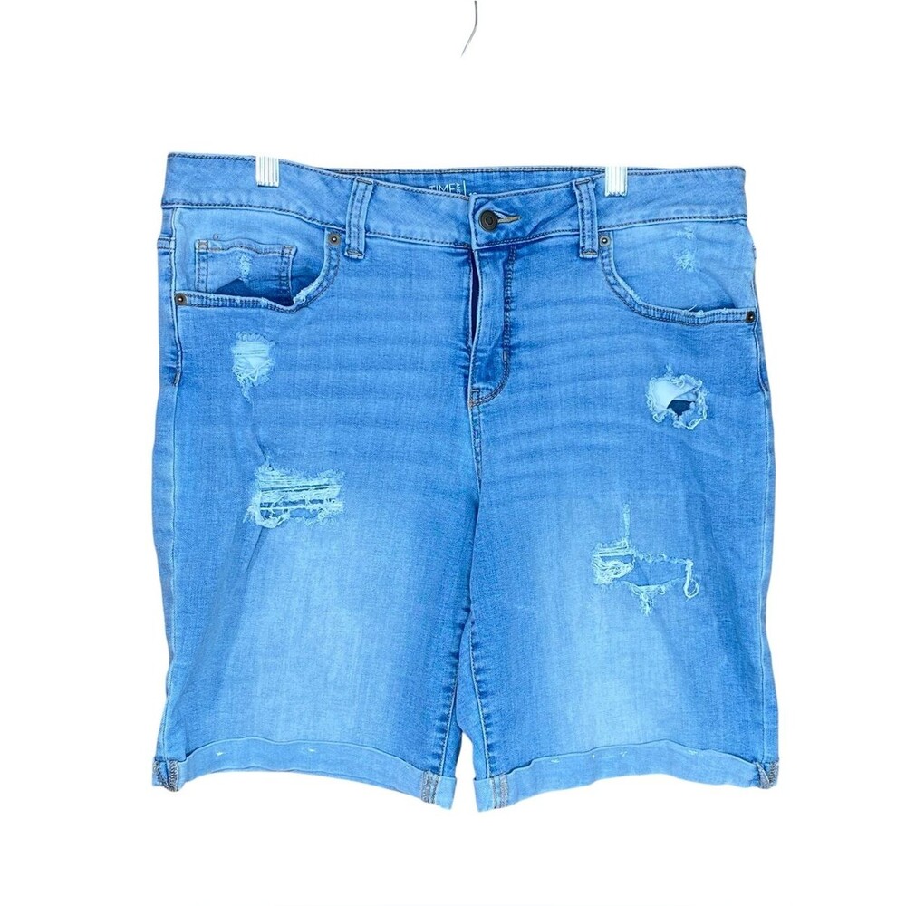 Time and Tru Distressed Denim Shorts Size 16 Strechy Casual Classic 5 Pocket